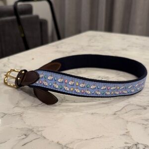 Vineyard Vines Blue and Brown Easter Bunny Belt with Gold Buckle